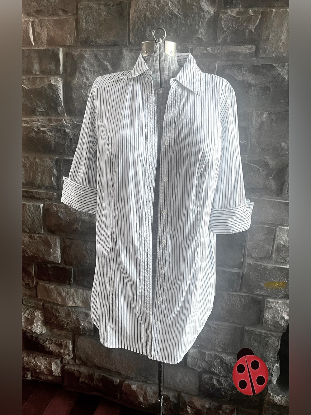 Lane Bryant Striped Button-Up Shirt - tunic length. Size 14